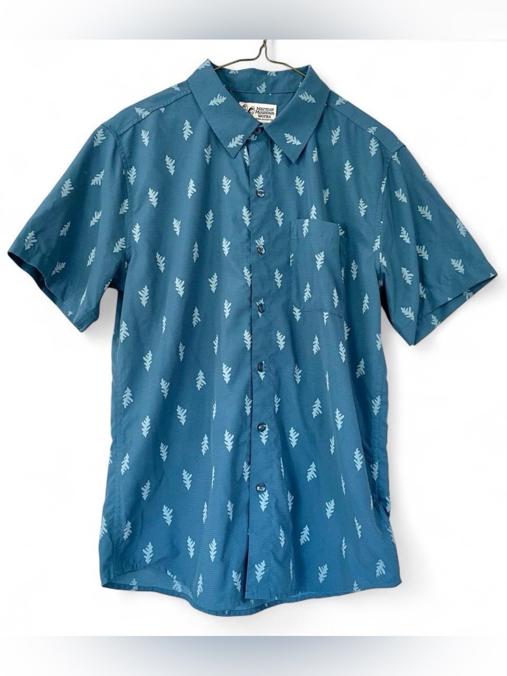 Marmot Mountain Blue Aerobora Novelty Performance Button Up Shirt Small Gorpcore